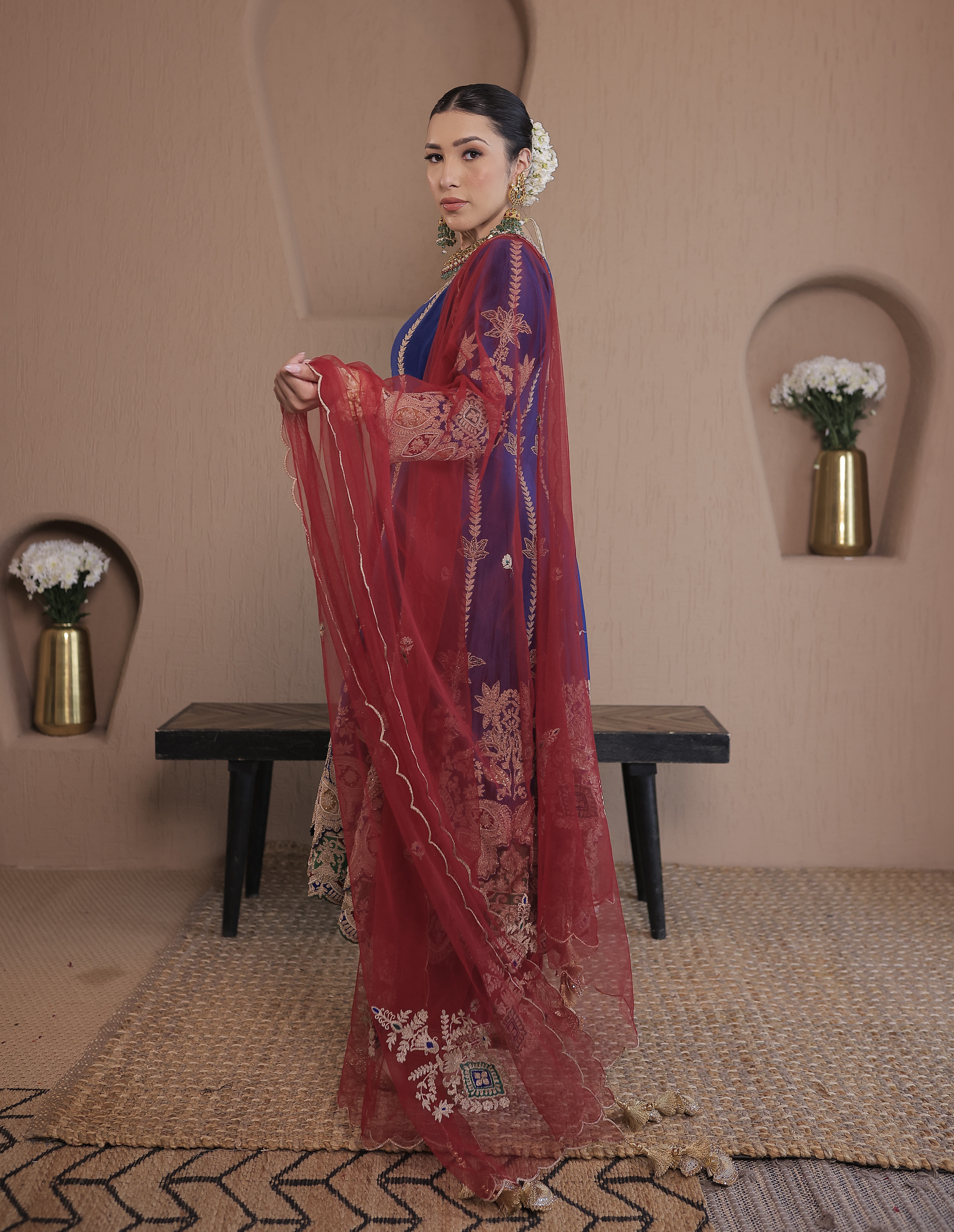 Anya (Blue Long Anarakali with Mehroon Borders)
