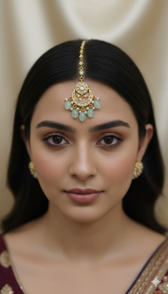 Kundan Pearl Drop Maang Tikka